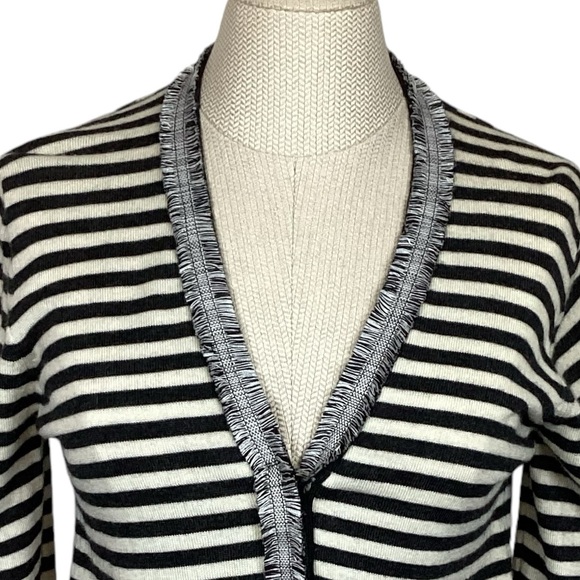J Crew 100% Wool Button Cardigan Striped Long Sleeve Black White - Picture 6 of 13
